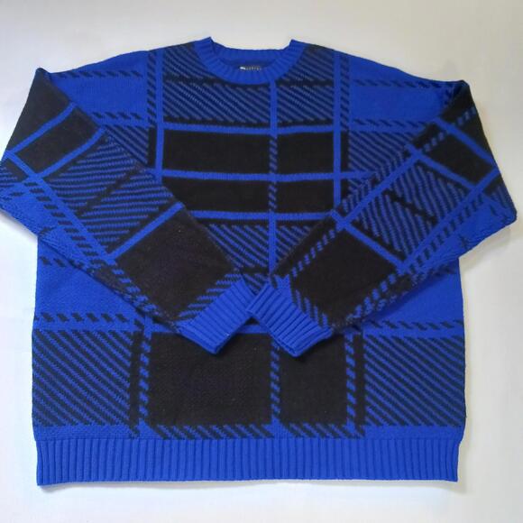 ASOS Design Men's Blue & Black Long Sleeve Flannel Pullover Sweater Size Medium - Picture 1 of 16